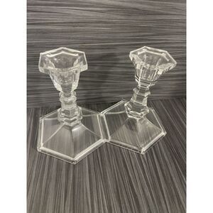 Vintage Crystal Glass Candlestick Holders Set of 2‎